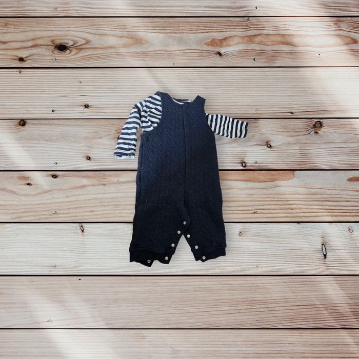Ensemble salopette marine + tee-shirt manches longues style marinière - 9 mois - photo numéro 5