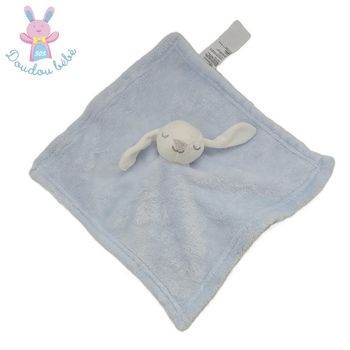 Doudou plat Lapin dormeur bleu et blanc Gémo