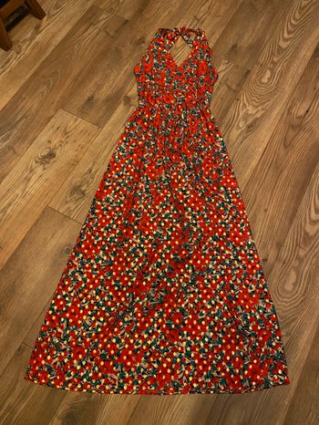 Robe longue vert et rouge coquelicot TS
