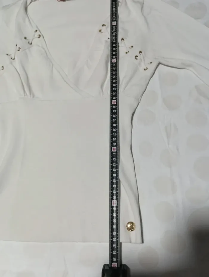 Tee shirt pull fin femme manches longues Morgan taille 36 col en V cintrée à noeud - photo numéro 9