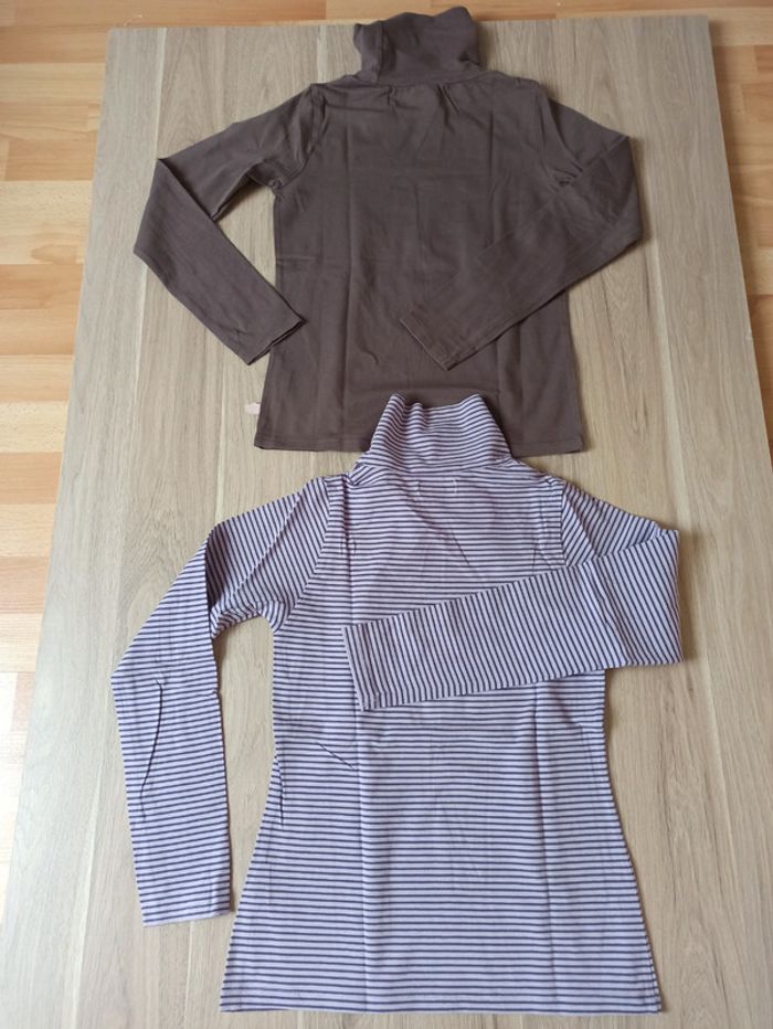 Deux cols roulé en marron sergent major 12 ans et un rayé Lisa rose 12 ans - photo numéro 2