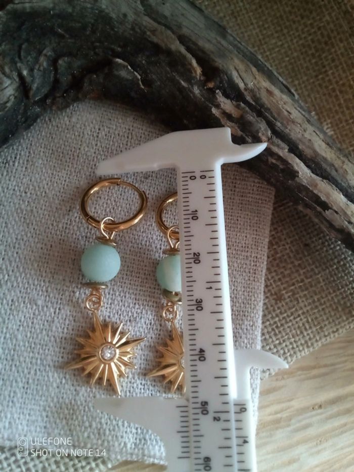 Boucles d'oreilles bohèmes pierres naturelles d'amazonite et étoiles du nord - photo numéro 2