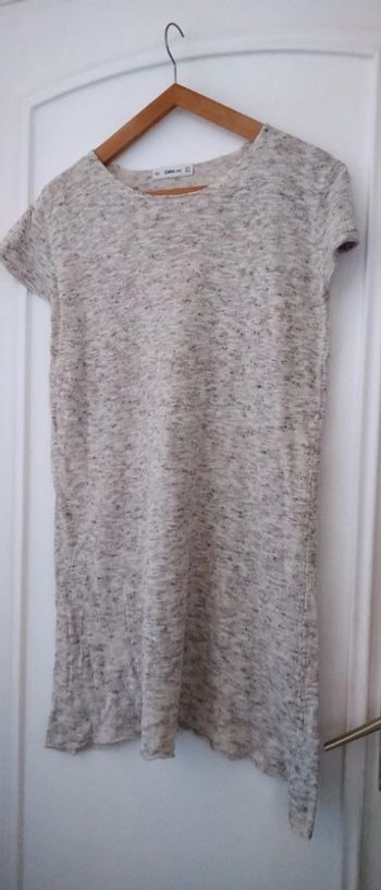 Pull tunique manches courtes beige chiné femme M zara