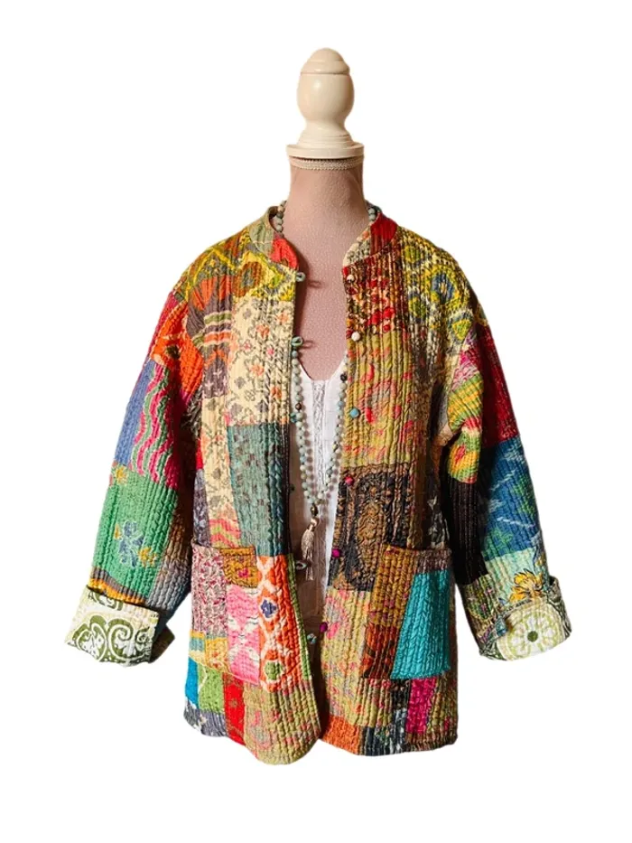 🌿🦋Veste matelassée patchwork ethnique boho multicolore made in India hippie quilted jacket🌷🌿 - photo numéro 13