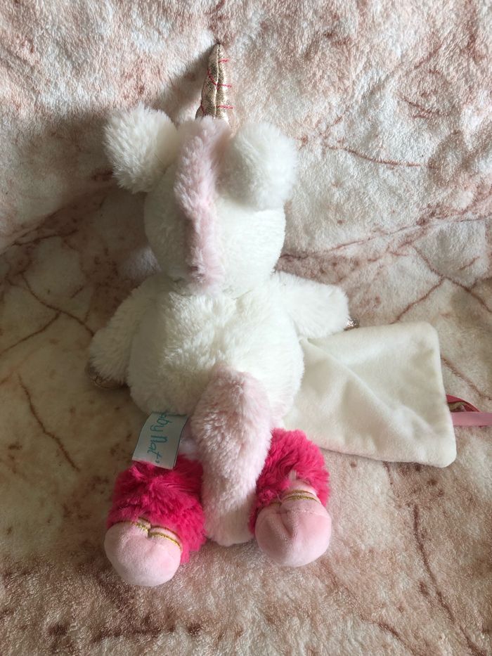 Doudou peluche licorne blanc rose mouchoir arc-en-ciel poussière étoiles BN0321 Baby Nat’ - photo numéro 2