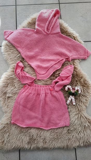 Ensemble rose robe pancho en laine 6 moks