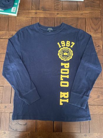 Tee shirt manche longue Ralph Lauren bleu marine logo jaune taille M (10-12 ans)