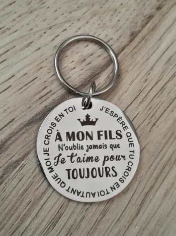 Porte clés, acier inoxydable, "A mon Fils"
