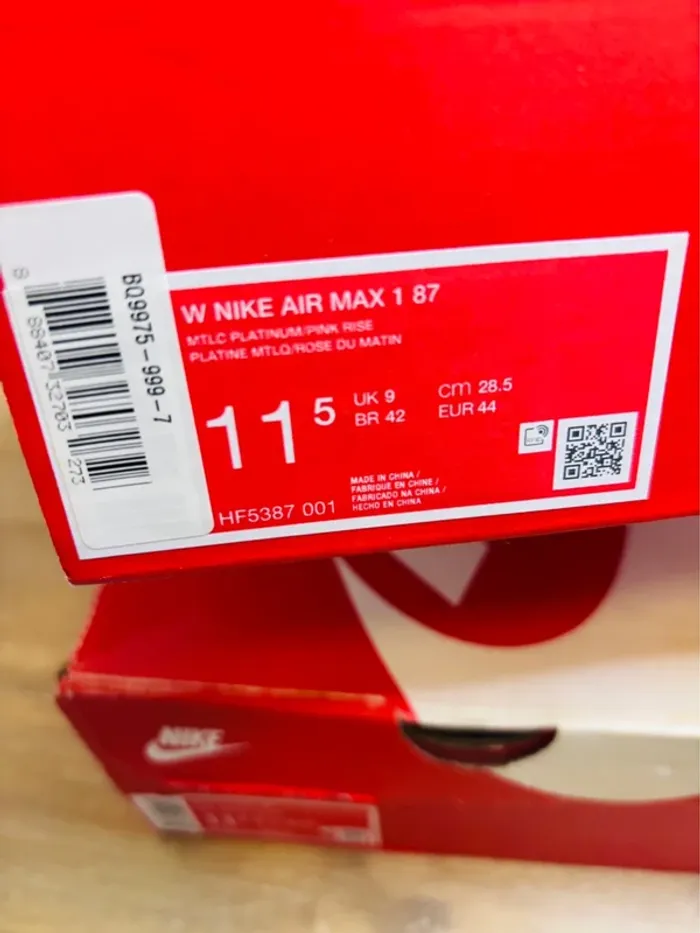 Nike Air Max 1 '87 Metallic Platinum Rose Rise Taille 44 - photo numéro 7