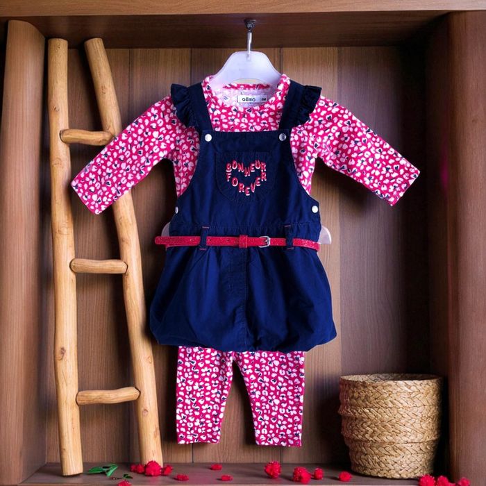 GÉMO - ENSEMBLE 5P BÉBÉ FILLE IMPRIMÉ LIBERTY, COEUR, VOLANTS & PAILLETÉ 6M