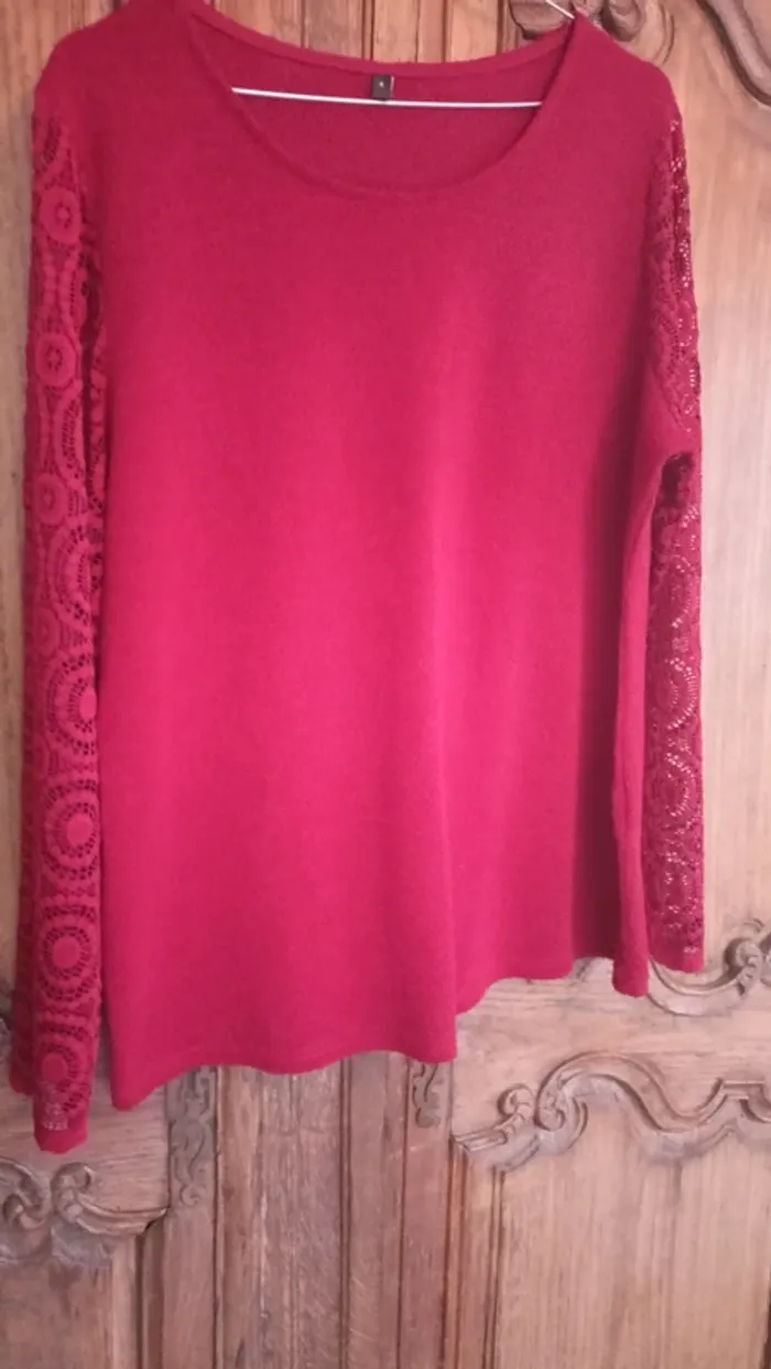 pull rouge dentelle - photo numéro 2