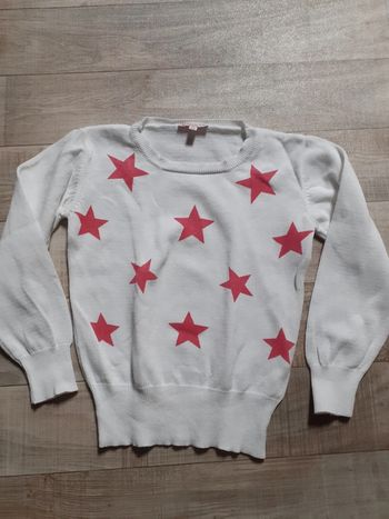 Pull fille fin blanc étoiles roses 5 ans