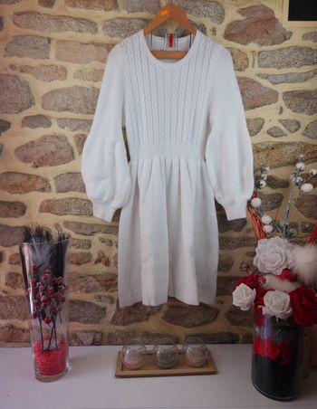 Robe pull en tricot manches lanternes blanc Femme taille 52 marque Boohoo 💎