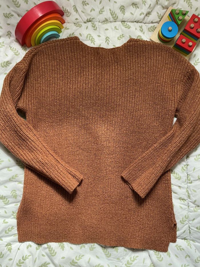pull marron clair à paillette 14 ans monoprix col V - photo numéro 5