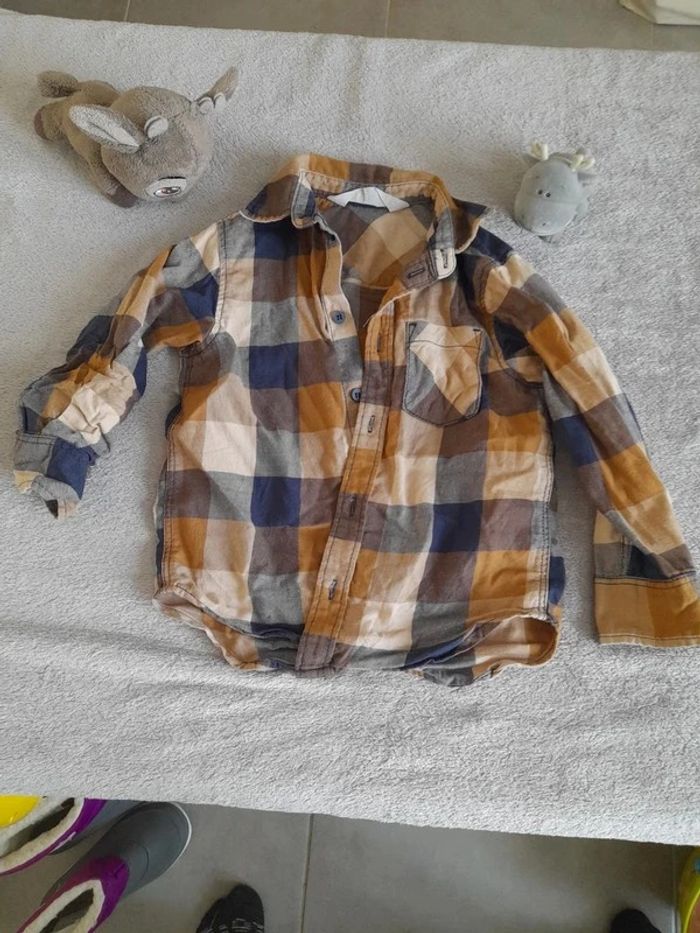 Chemise à carreaux marron h&m 2/3 ans