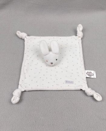 Doudou plat lapin blanc ABSORBA tissu étoiles grises bisou calin lire défaut SVP