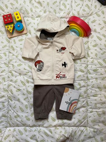 ensemble gilet beige à capuche kimbaloo et pantalon en velours marron kitchoun 6 mois