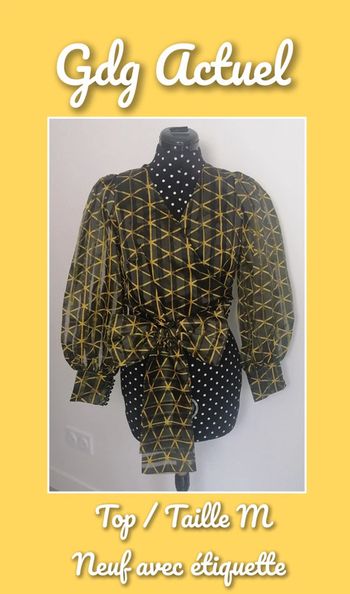 Blouse imprimé géométrique noir jaune Taille 2 Gdg Actuel