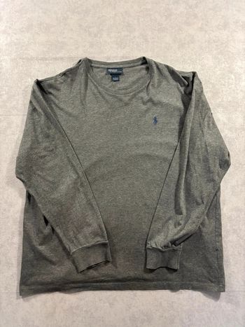 T-Shirt  Manche longue Ralph Lauren Gris logo brodé bleu taille L