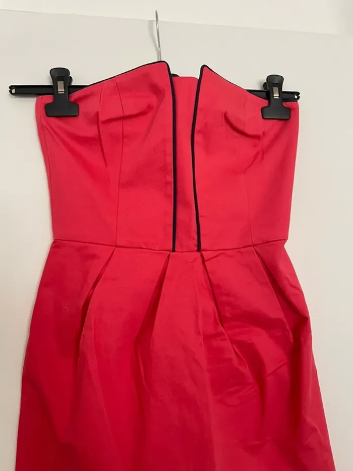 Robe bustier Naf Naf taille 34 corail bordure bleu marine - photo numéro 2