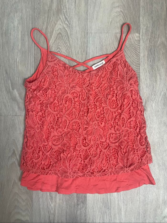 🌸 Débardeur Cache Cache en dentelle corail – Taille S - photo numéro 2