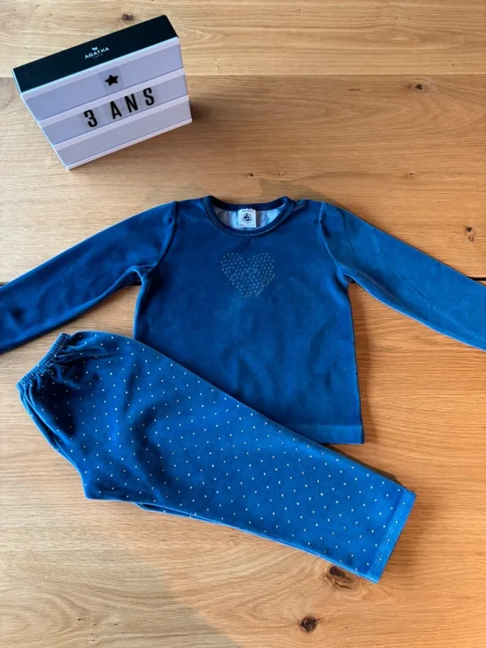 Pyjama 2 pièces en velours bleu marine et doré - Taille 3 Ans