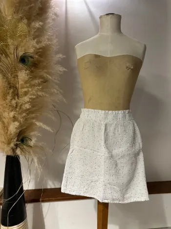 Mini jupe en gaze de coton blanc à pois doré L/40