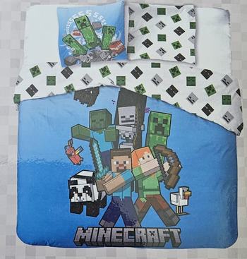 Parure de lit double Minecraft - 1 housse de couette + 2 taies d'oreiller - 100% coton