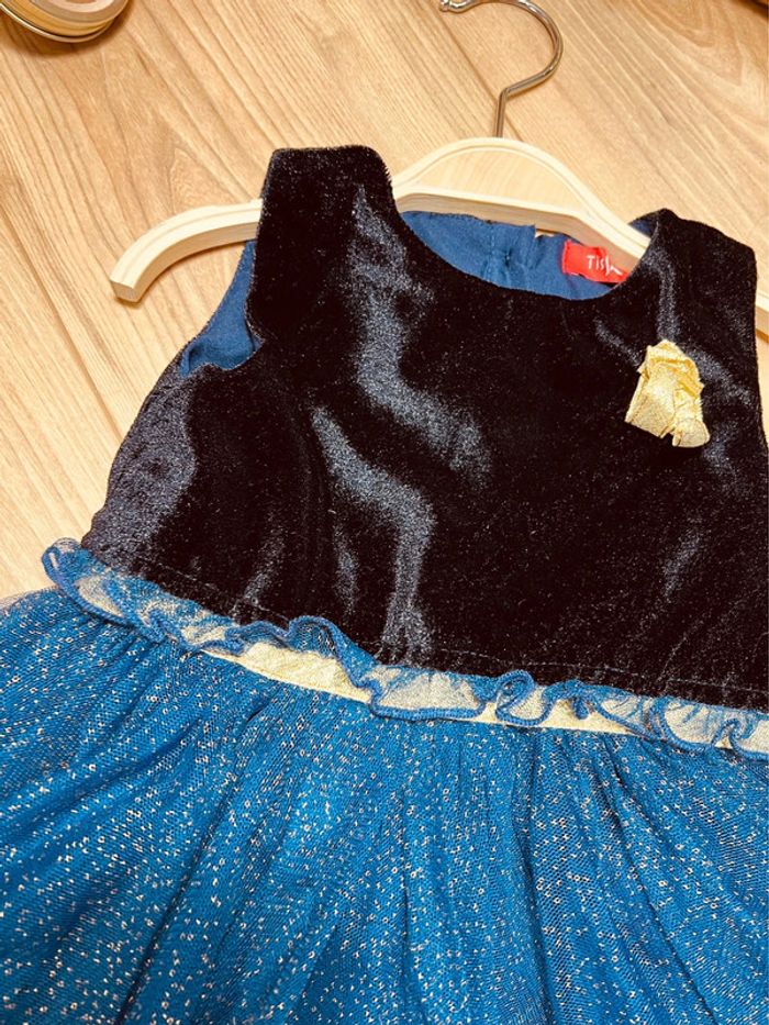 Taille 12 mois robe de fête fille Tissaia bleue marine et doré * velours tulle scintillant * 🎀 - photo numéro 3