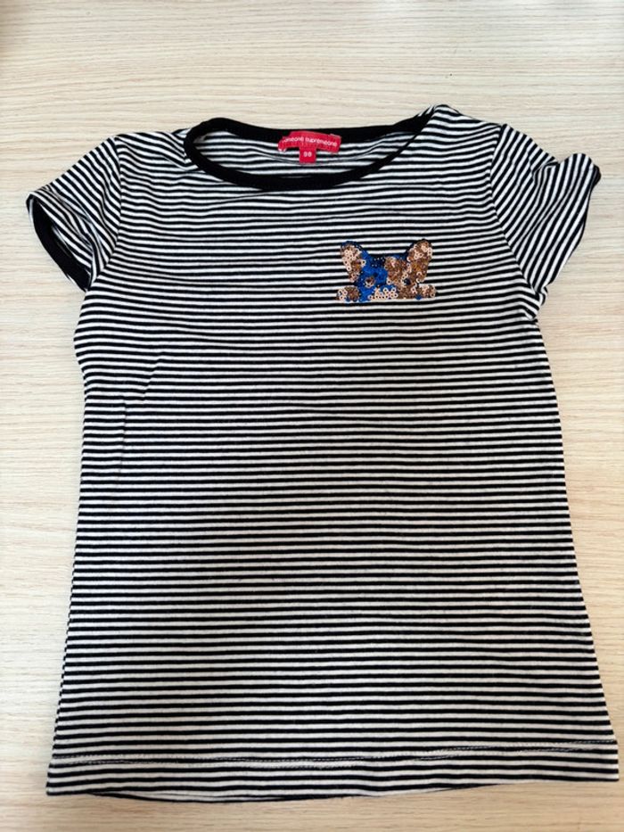 T-shirt rayé bouledogue en sequin taille 98cm