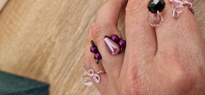 Lot De 3 Bagues Réglables En Métal Rose Gris Perles Cristal - photo numéro 3