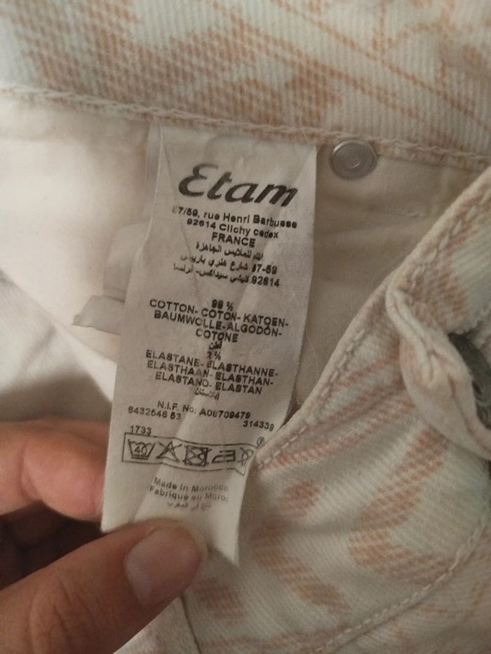 Short en jean blanc à motifs roses - Etam - Taille 40 - photo numéro 3