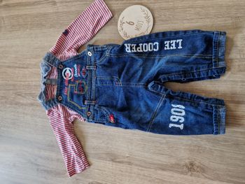 ENSEMBLE 2 Pièces Lee Cooper : Salopette Jean & T-shirt Rayé - 6 mois