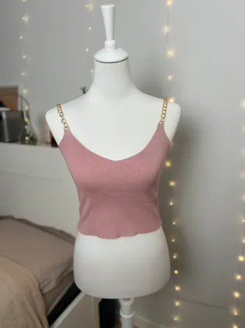 Top court rose femme Jasmine S/M bretelles chaîne dorée très bon état