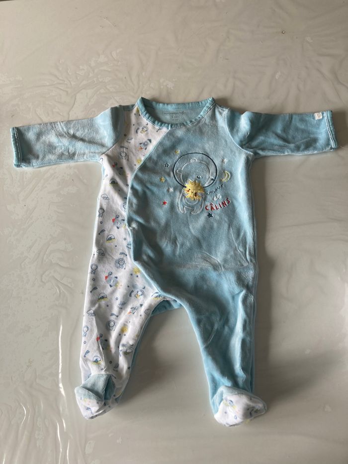 Pyjama velours Sergent Major blanc et bleu 3 mois