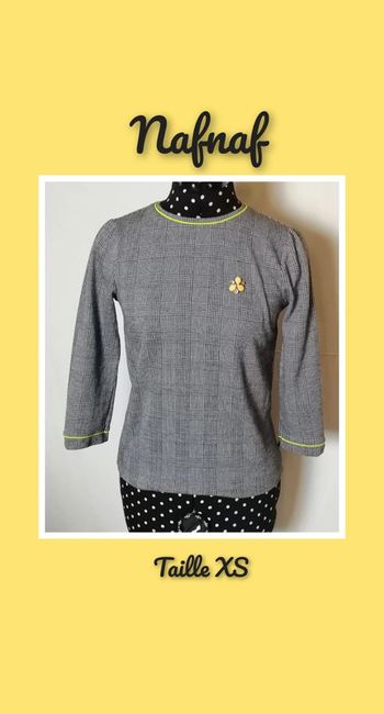 Pull léger haut pied de poule gris jaune taille XS nafnaf