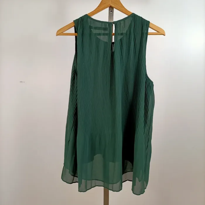 Zara Basic - Top plissé vert bouteille sans manches fluide taille S A1411 - photo numéro 6