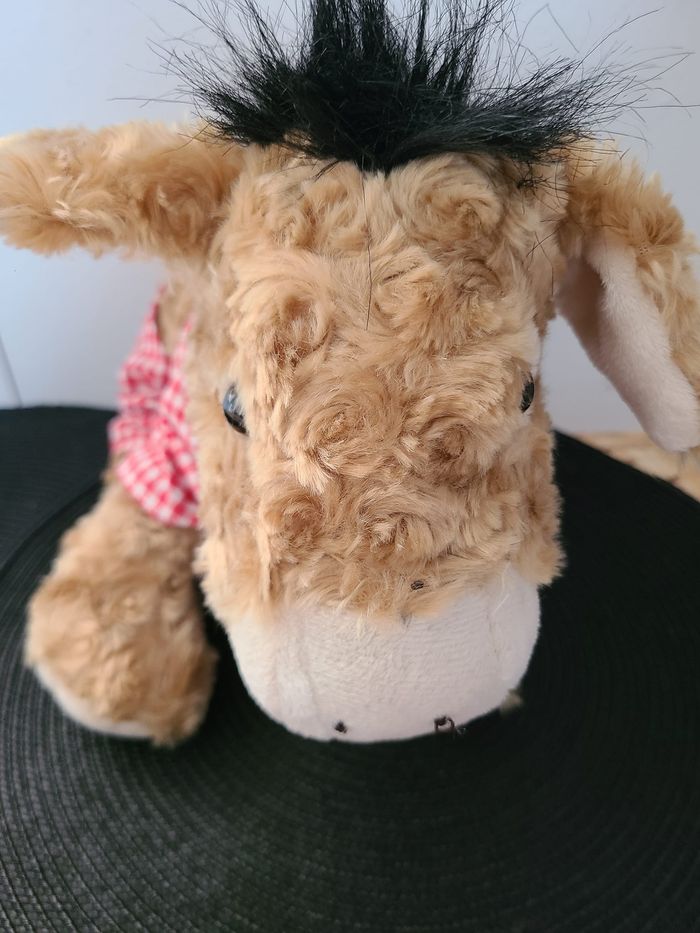 doudou peluche ane marron mi longs blanc tissu vichy rouge - photo numéro 7