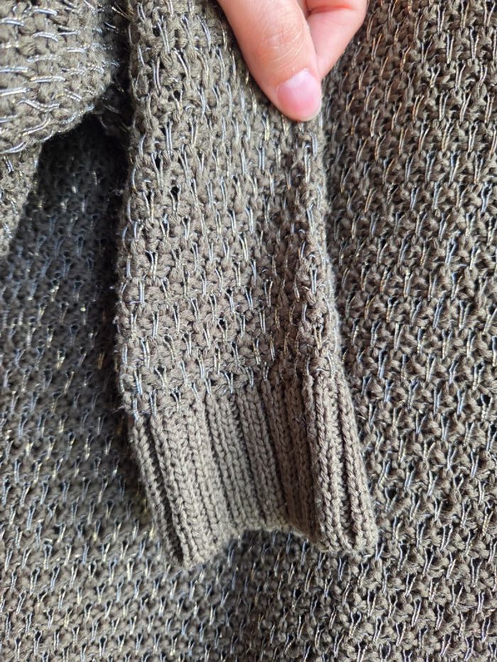 Pull kaki fil blanc et doré - promod - taille L - photo numéro 3