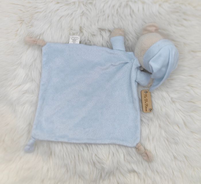 Doudou plat ours Beige Bleu clair InterBaby bonnet - photo numéro 4