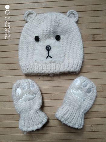 Tex ensemble Bonnet moufles ours ourson