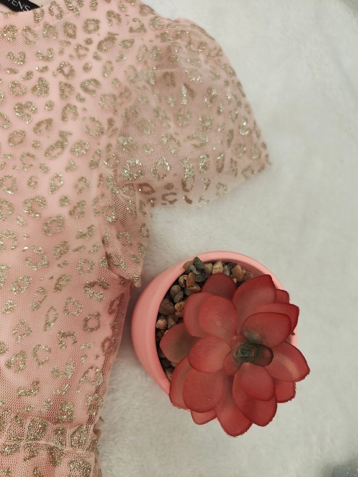 Robe rose à manches courtes léopard fille - photo numéro 3