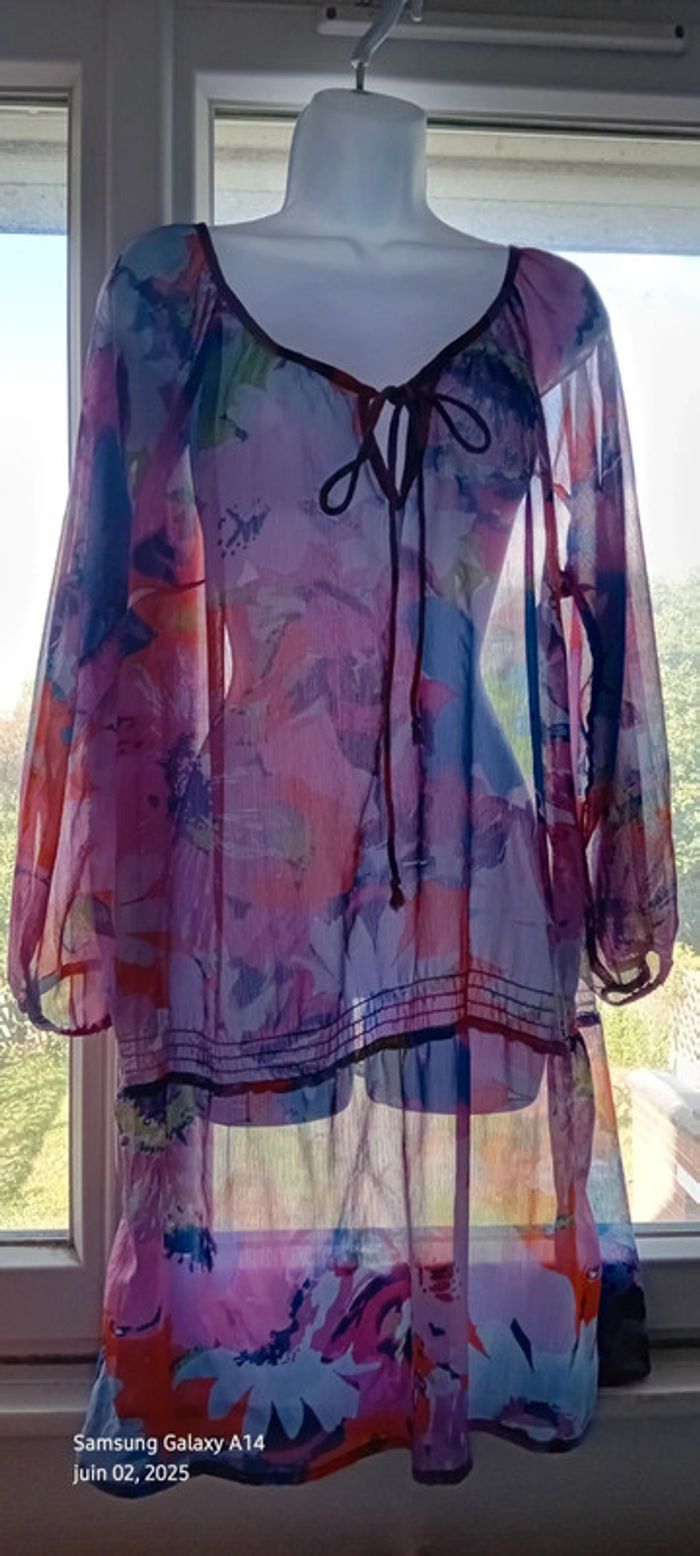 Robe tunique longue en voile motif floral coloré femme 44/46 yessica - photo numéro 11