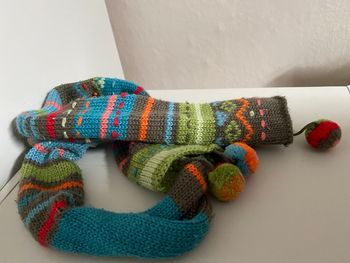 Écharpe en mailles Catimini multicolore kaki et turquoise