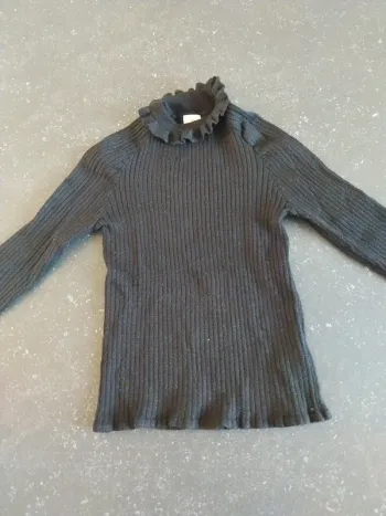 Tee shirt 12 ans côtelé noir avec brillant tao
