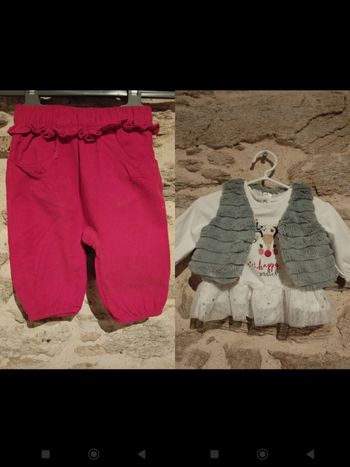 Ensemble Noël : t-shirt manches longues+ gilet sans manche+pantalon, taille 3mois