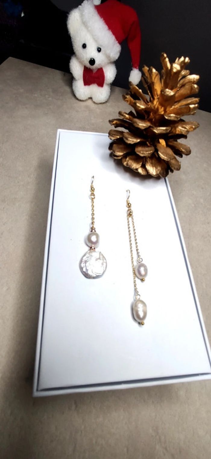 Boucles d'oreilles Perles Nacrées Naturelles - photo numéro 2