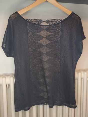 Tee-shirt noir chiné broderie dans le dos Marque Mim
