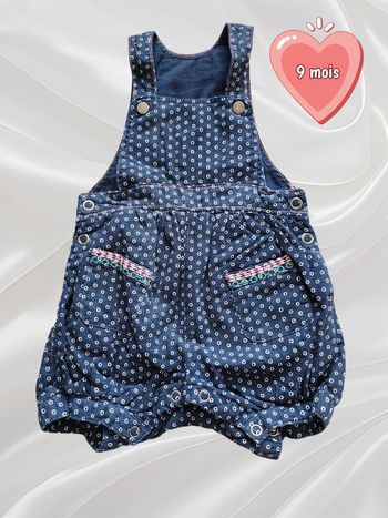 Salopette short bleu marine fille 9 mois
