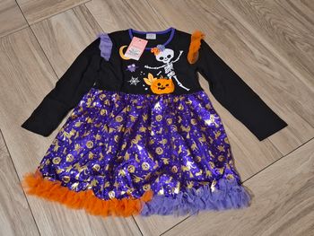 Robe tenue fille enfant déguisement Halloween fête citrouille squelette violet orange
